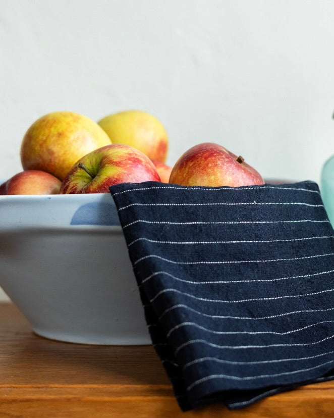 Fine Stripe Linen Kitchen Cloth | Dark Base with Light Pinstripe Multi-Purpose Towel