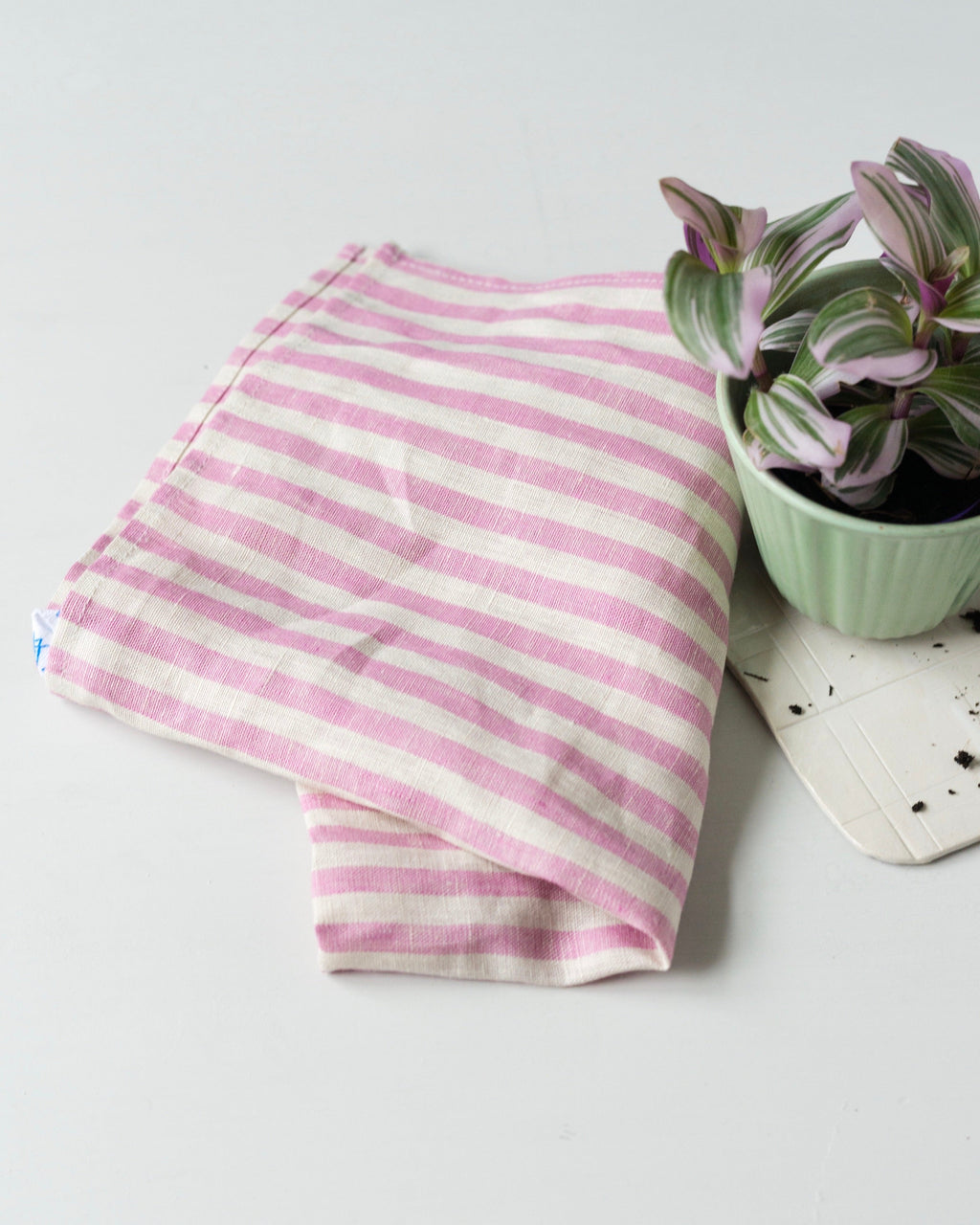 Soft Stripe Linen Kitchen Cloth | Pink & Beige Multi-Purpose Towel
