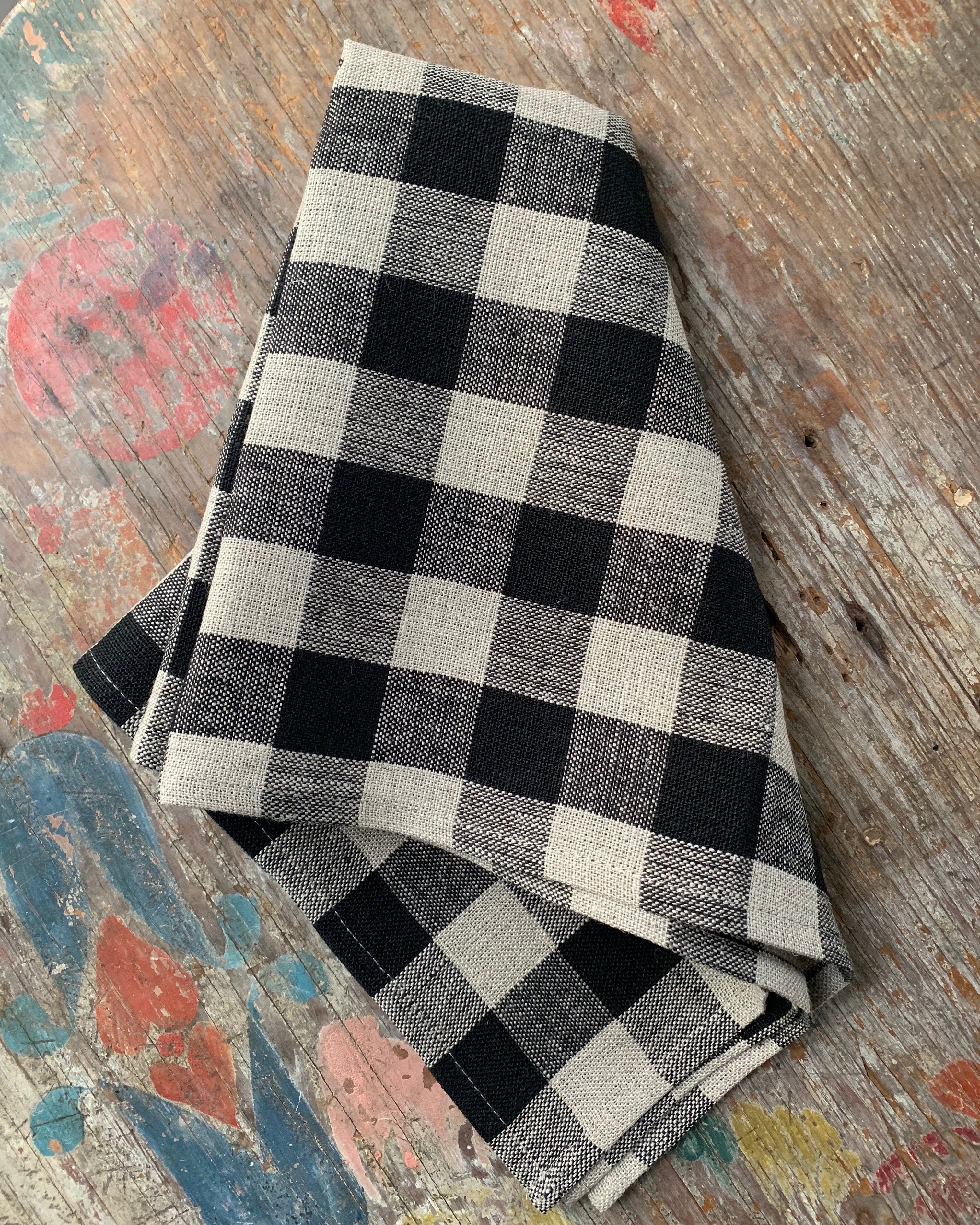 Thick Linen Check Kitchen Cloth | Black & Natural Multi-Purpose Towel